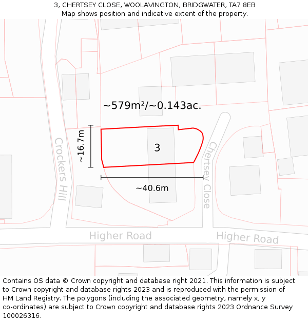 3, CHERTSEY CLOSE, WOOLAVINGTON, BRIDGWATER, TA7 8EB: Plot and title map