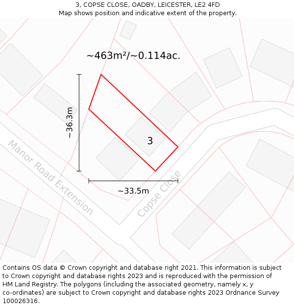 3, COPSE CLOSE, OADBY, LEICESTER, LE2 4FD: Plot and title map