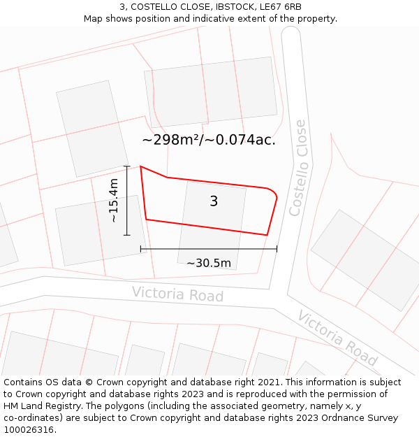 3, COSTELLO CLOSE, IBSTOCK, LE67 6RB: Plot and title map