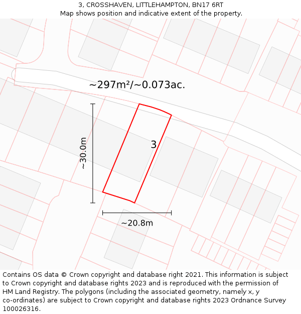 3, CROSSHAVEN, LITTLEHAMPTON, BN17 6RT: Plot and title map