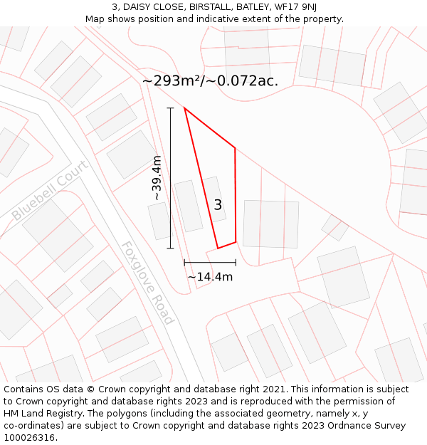 3, DAISY CLOSE, BIRSTALL, BATLEY, WF17 9NJ: Plot and title map