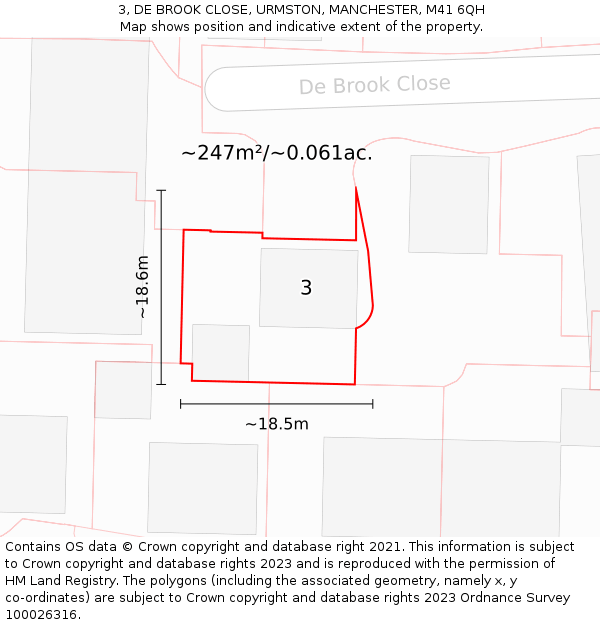 3, DE BROOK CLOSE, URMSTON, MANCHESTER, M41 6QH: Plot and title map