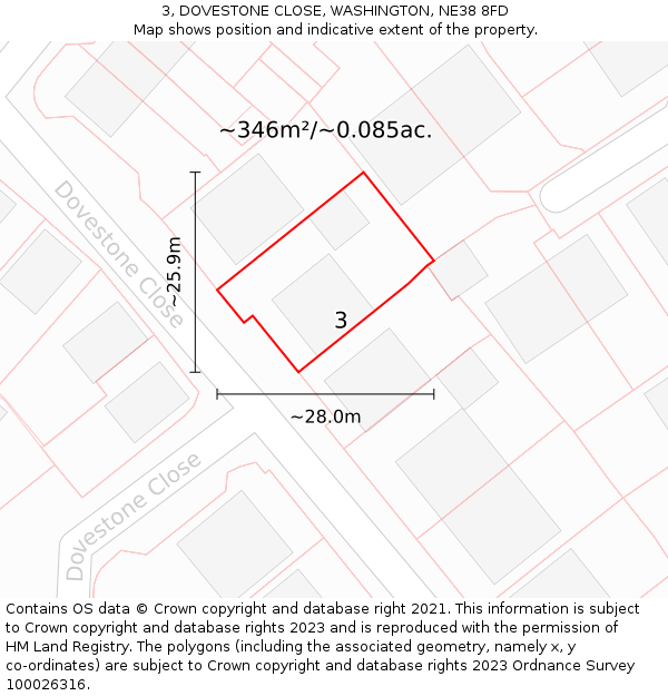 3, DOVESTONE CLOSE, WASHINGTON, NE38 8FD: Plot and title map