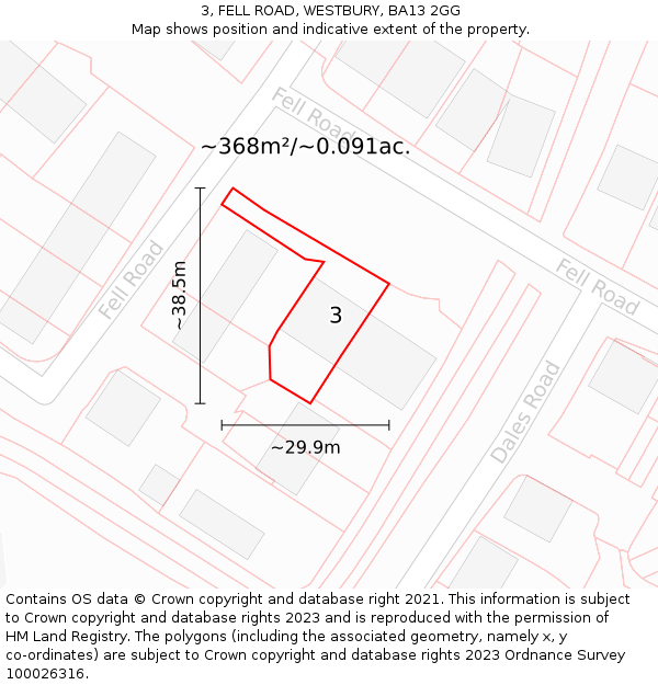 3, FELL ROAD, WESTBURY, BA13 2GG: Plot and title map