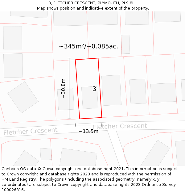 3, FLETCHER CRESCENT, PLYMOUTH, PL9 8LH: Plot and title map