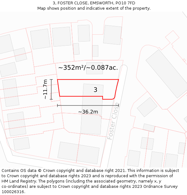 3, FOSTER CLOSE, EMSWORTH, PO10 7FD: Plot and title map