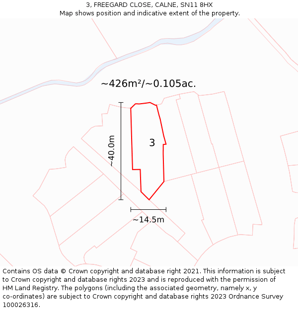 3, FREEGARD CLOSE, CALNE, SN11 8HX: Plot and title map