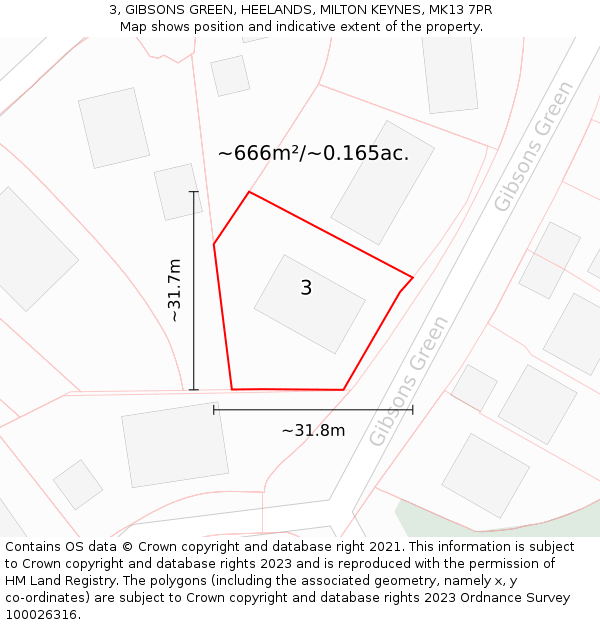 3, GIBSONS GREEN, HEELANDS, MILTON KEYNES, MK13 7PR: Plot and title map