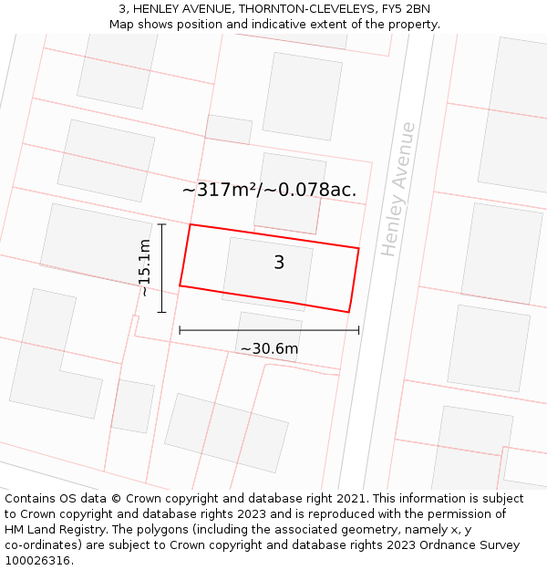 3, HENLEY AVENUE, THORNTON-CLEVELEYS, FY5 2BN: Plot and title map