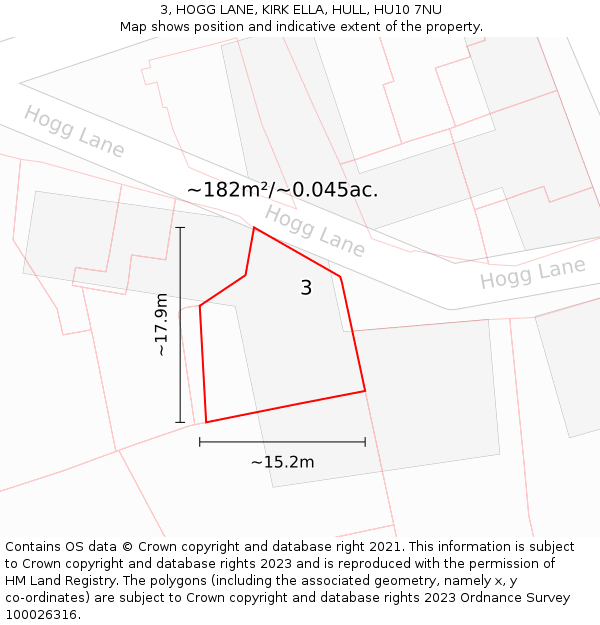 3, HOGG LANE, KIRK ELLA, HULL, HU10 7NU: Plot and title map