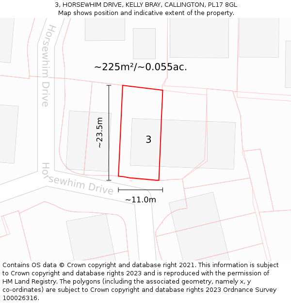 3, HORSEWHIM DRIVE, KELLY BRAY, CALLINGTON, PL17 8GL: Plot and title map