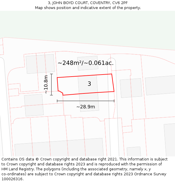 3, JOHN BOYD COURT, COVENTRY, CV6 2PF: Plot and title map