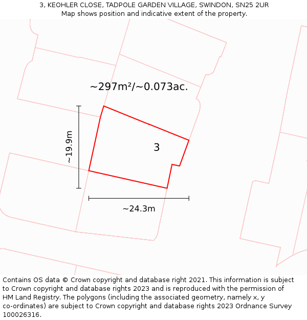 3, KEOHLER CLOSE, TADPOLE GARDEN VILLAGE, SWINDON, SN25 2UR: Plot and title map