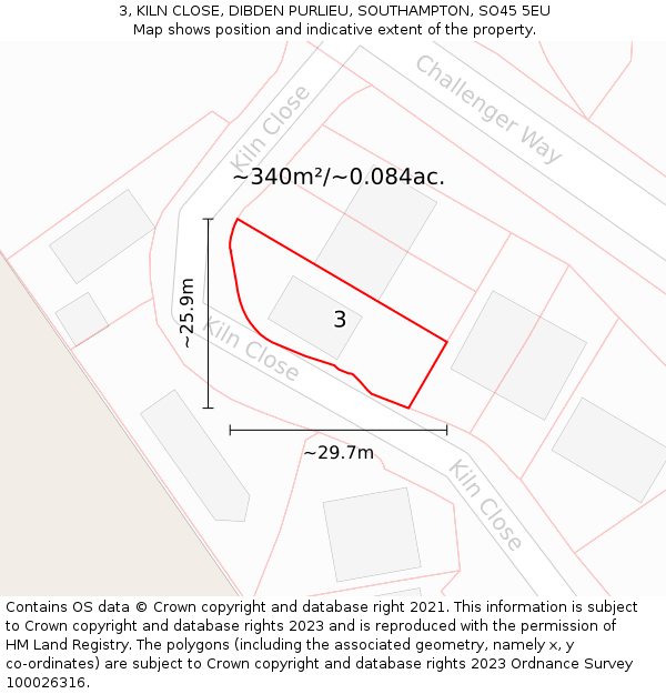 3, KILN CLOSE, DIBDEN PURLIEU, SOUTHAMPTON, SO45 5EU: Plot and title map