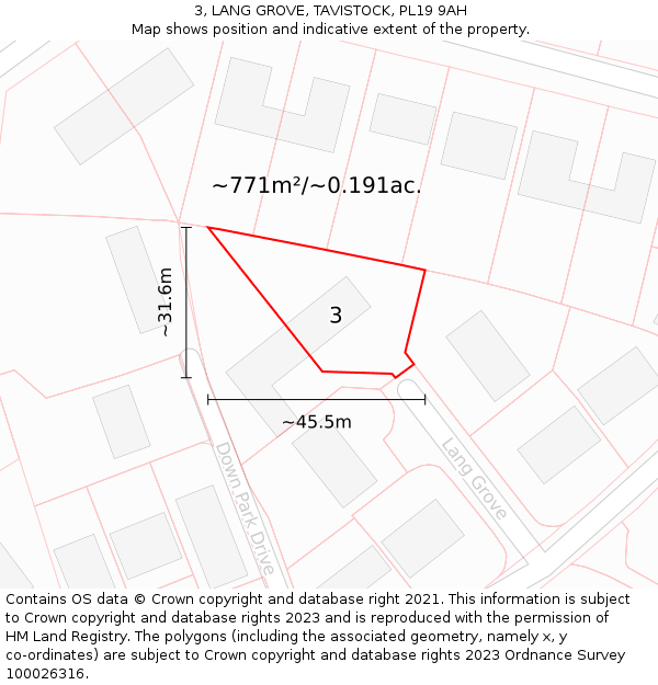 3, LANG GROVE, TAVISTOCK, PL19 9AH: Plot and title map