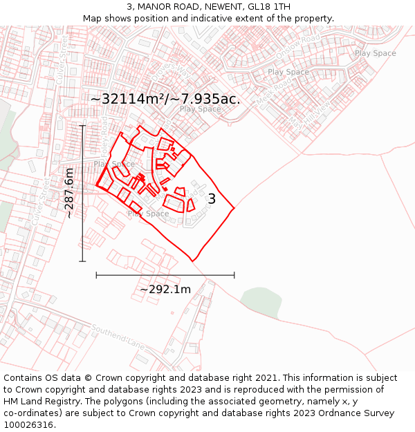 3, MANOR ROAD, NEWENT, GL18 1TH: Plot and title map