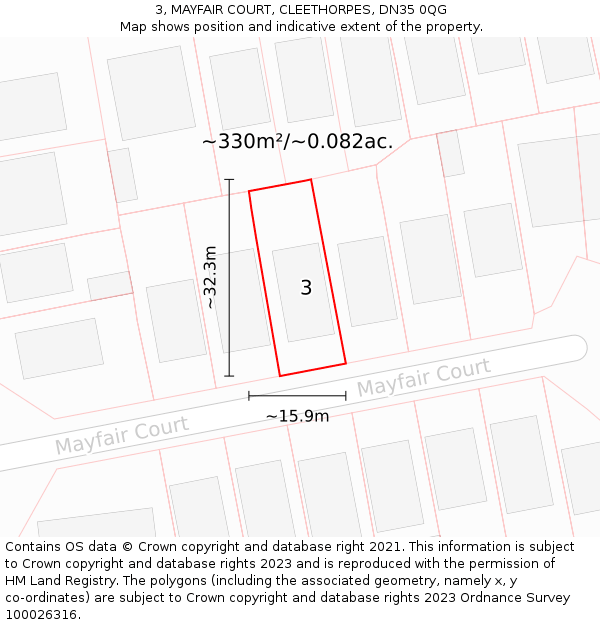 3, MAYFAIR COURT, CLEETHORPES, DN35 0QG: Plot and title map