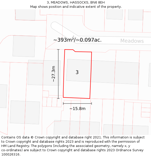 3, MEADOWS, HASSOCKS, BN6 8EH: Plot and title map