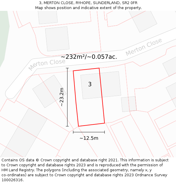 3, MERTON CLOSE, RYHOPE, SUNDERLAND, SR2 0FR: Plot and title map