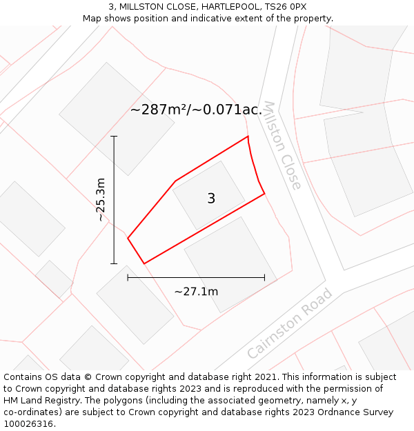 3, MILLSTON CLOSE, HARTLEPOOL, TS26 0PX: Plot and title map