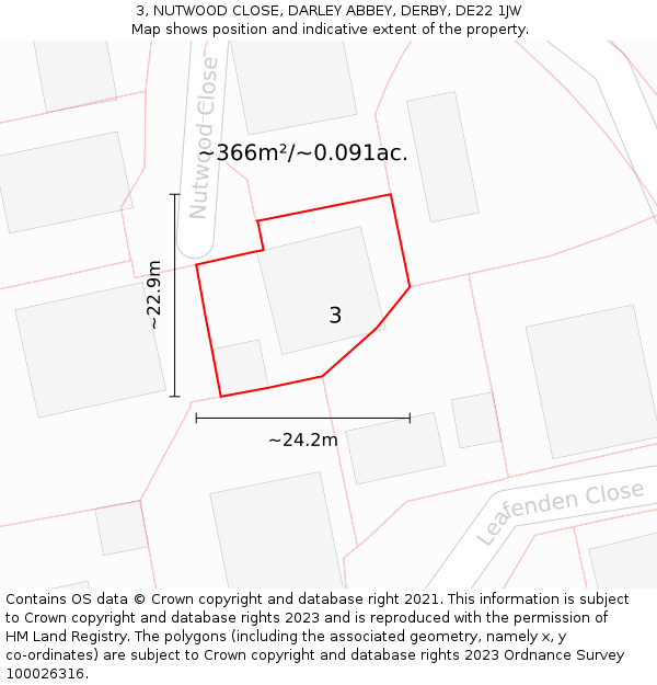 3, NUTWOOD CLOSE, DARLEY ABBEY, DERBY, DE22 1JW: Plot and title map