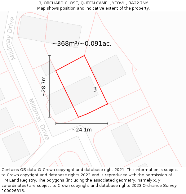 3, ORCHARD CLOSE, QUEEN CAMEL, YEOVIL, BA22 7NY: Plot and title map