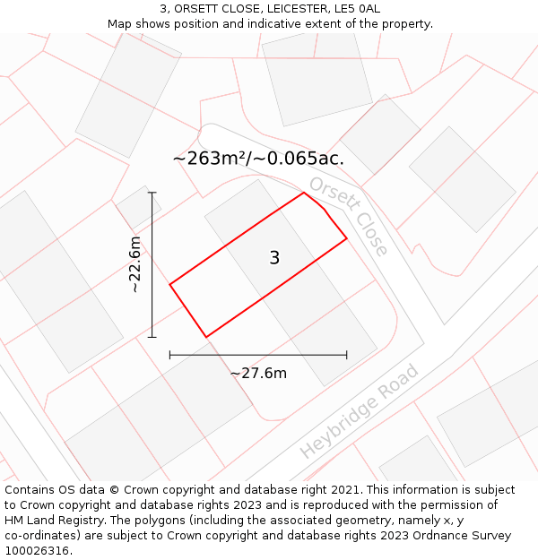 3, ORSETT CLOSE, LEICESTER, LE5 0AL: Plot and title map