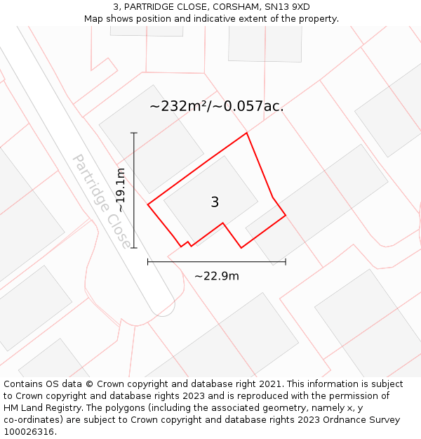 3, PARTRIDGE CLOSE, CORSHAM, SN13 9XD: Plot and title map