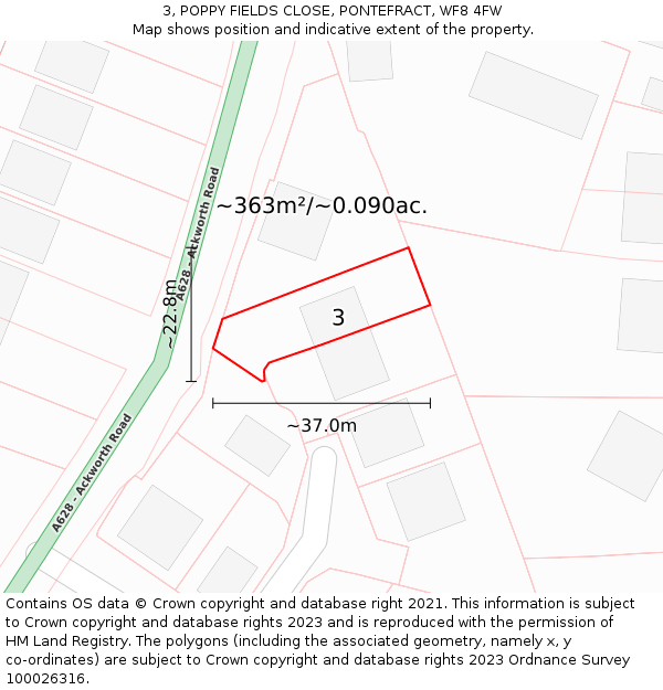 3, POPPY FIELDS CLOSE, PONTEFRACT, WF8 4FW: Plot and title map