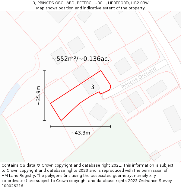 3, PRINCES ORCHARD, PETERCHURCH, HEREFORD, HR2 0RW: Plot and title map