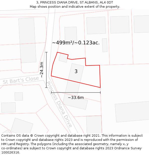 3, PRINCESS DIANA DRIVE, ST ALBANS, AL4 0DT: Plot and title map