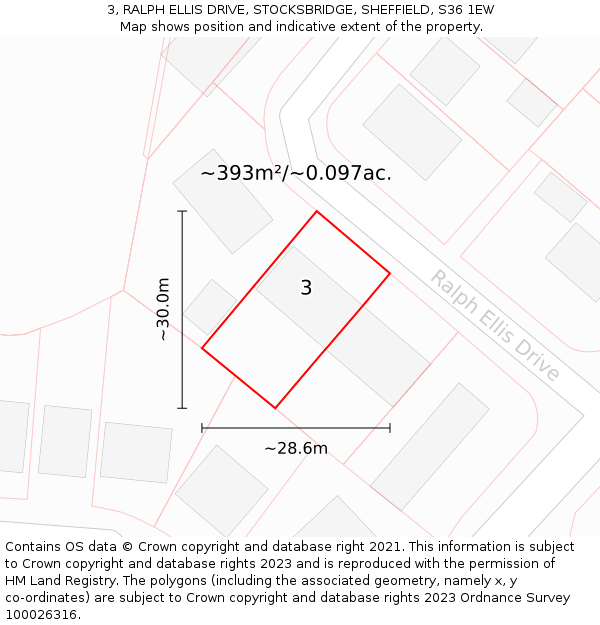 3, RALPH ELLIS DRIVE, STOCKSBRIDGE, SHEFFIELD, S36 1EW: Plot and title map