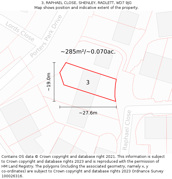 3, RAPHAEL CLOSE, SHENLEY, RADLETT, WD7 9JG: Plot and title map