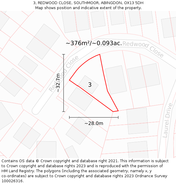 3, REDWOOD CLOSE, SOUTHMOOR, ABINGDON, OX13 5DH: Plot and title map