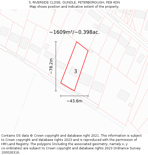 3, RIVERSIDE CLOSE, OUNDLE, PETERBOROUGH, PE8 4DN: Plot and title map