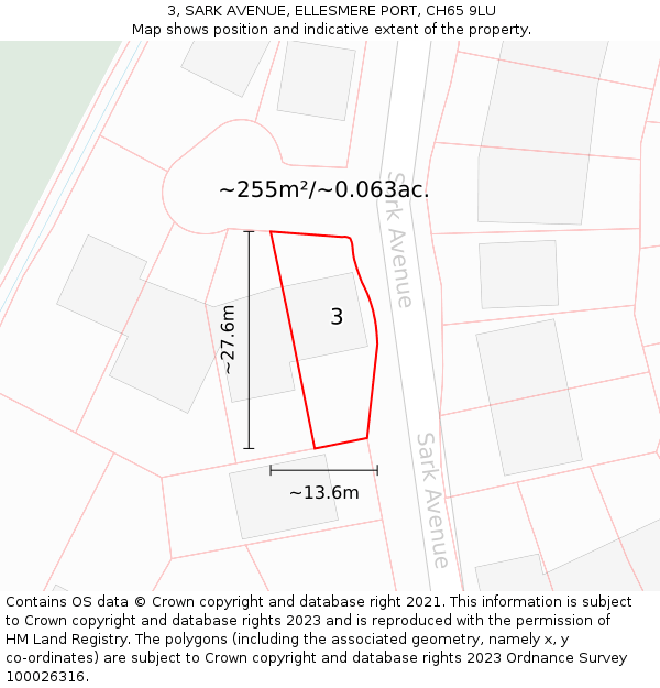 3, SARK AVENUE, ELLESMERE PORT, CH65 9LU: Plot and title map