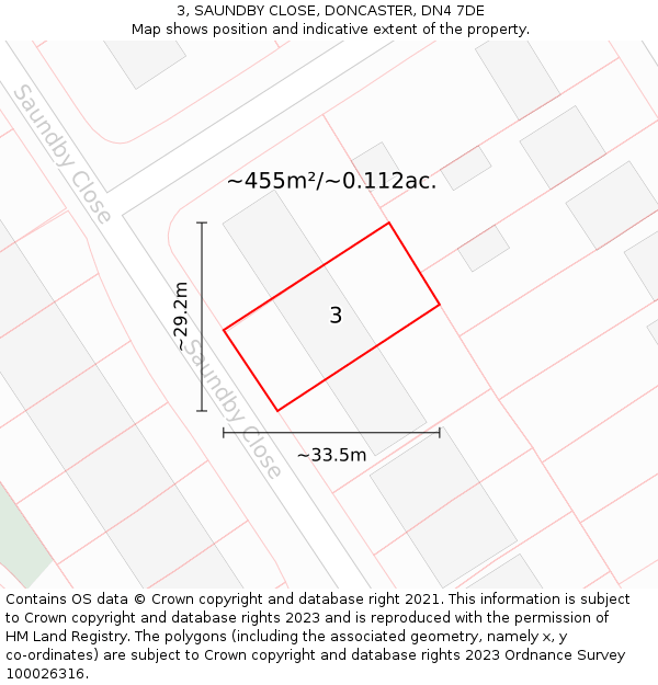 3, SAUNDBY CLOSE, DONCASTER, DN4 7DE: Plot and title map