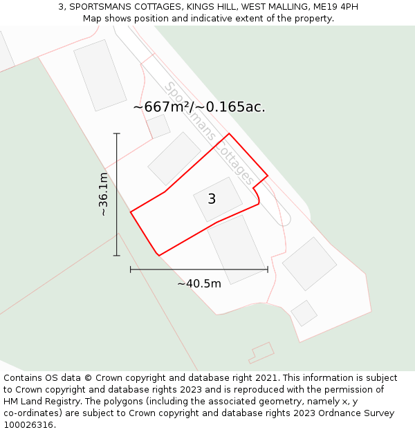 3, SPORTSMANS COTTAGES, KINGS HILL, WEST MALLING, ME19 4PH: Plot and title map