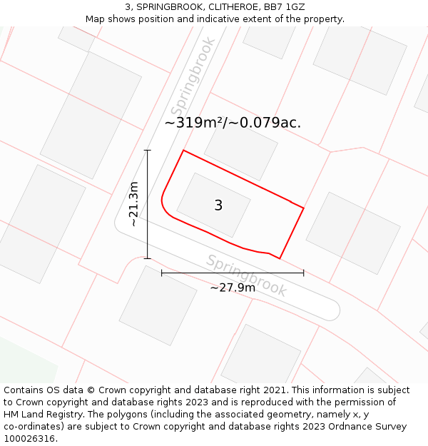 3, SPRINGBROOK, CLITHEROE, BB7 1GZ: Plot and title map