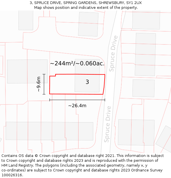 3, SPRUCE DRIVE, SPRING GARDENS, SHREWSBURY, SY1 2UX: Plot and title map