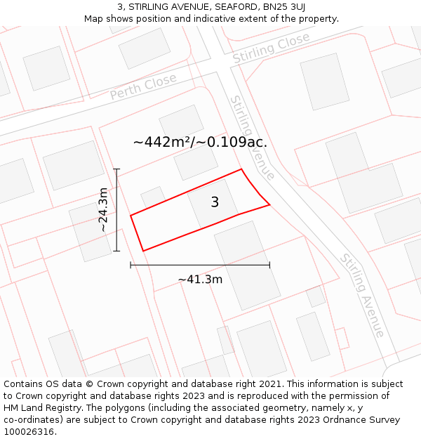 3, STIRLING AVENUE, SEAFORD, BN25 3UJ: Plot and title map