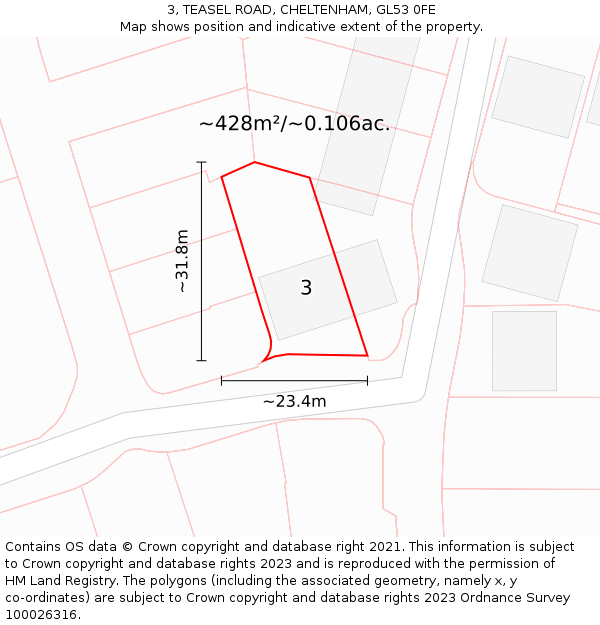 3, TEASEL ROAD, CHELTENHAM, GL53 0FE: Plot and title map