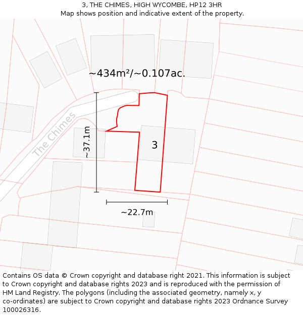 3, THE CHIMES, HIGH WYCOMBE, HP12 3HR: Plot and title map