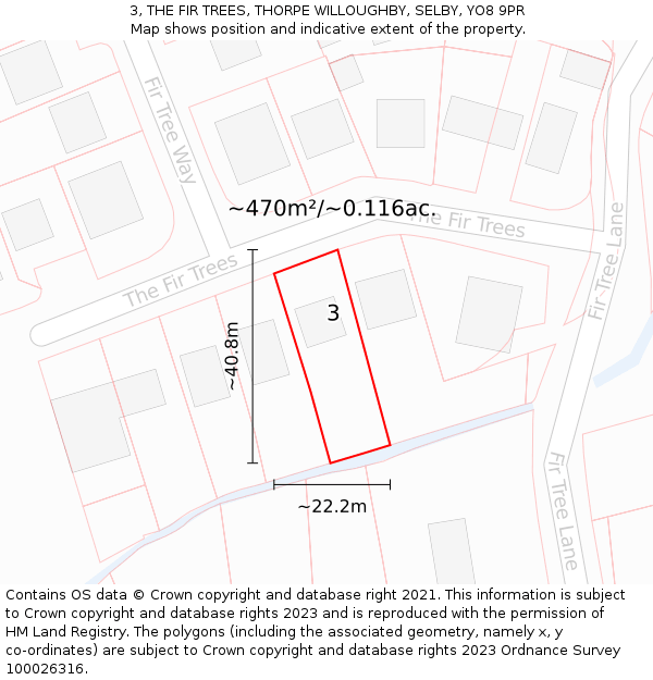 3, THE FIR TREES, THORPE WILLOUGHBY, SELBY, YO8 9PR: Plot and title map