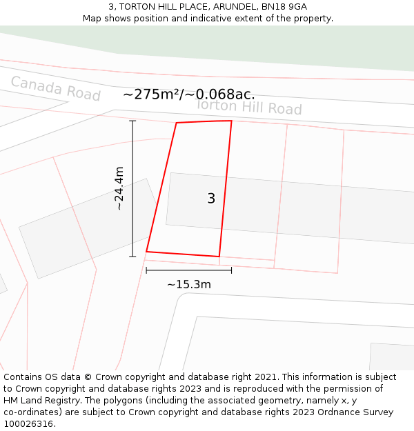 3, TORTON HILL PLACE, ARUNDEL, BN18 9GA: Plot and title map