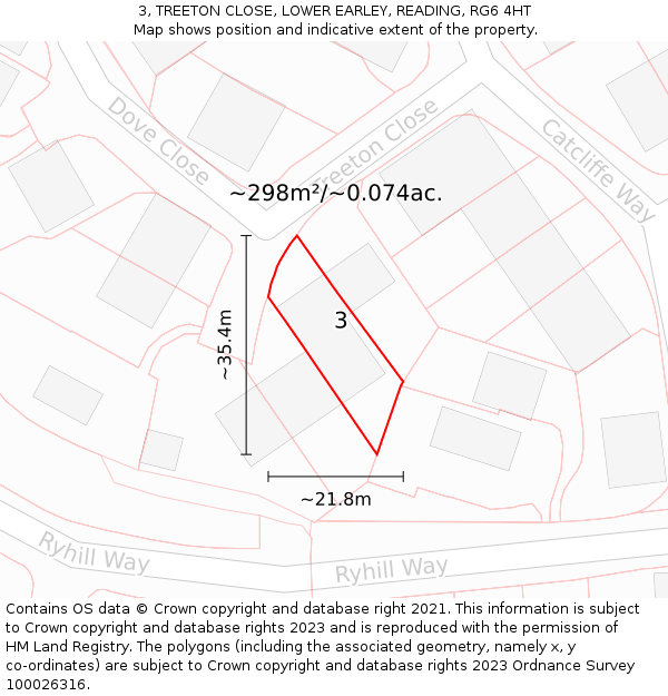 3, TREETON CLOSE, LOWER EARLEY, READING, RG6 4HT: Plot and title map