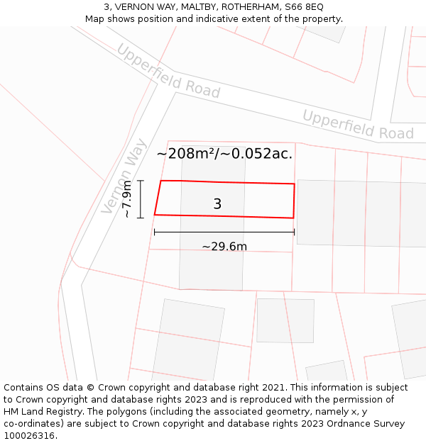 3, VERNON WAY, MALTBY, ROTHERHAM, S66 8EQ: Plot and title map