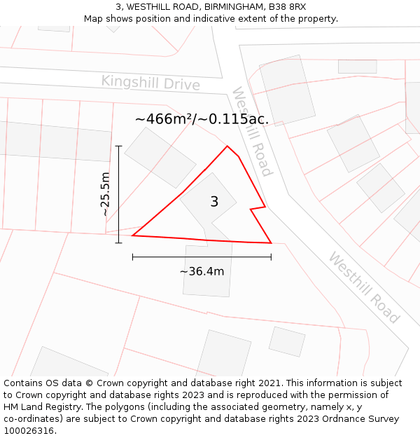 3, WESTHILL ROAD, BIRMINGHAM, B38 8RX: Plot and title map