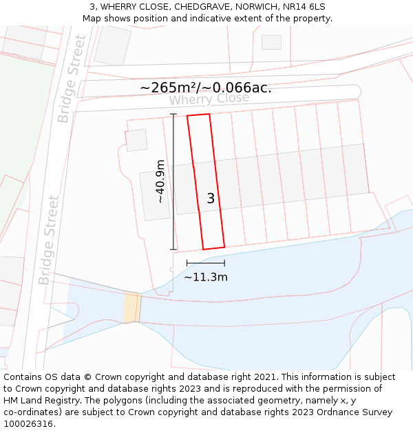 3, WHERRY CLOSE, CHEDGRAVE, NORWICH, NR14 6LS: Plot and title map