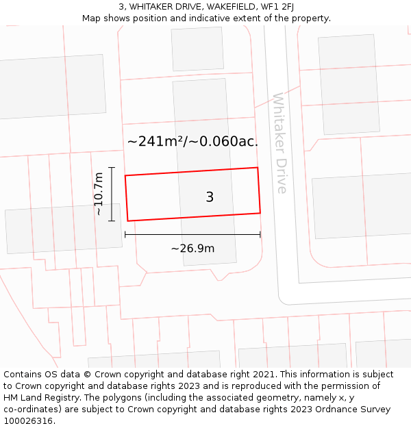 3, WHITAKER DRIVE, WAKEFIELD, WF1 2FJ: Plot and title map